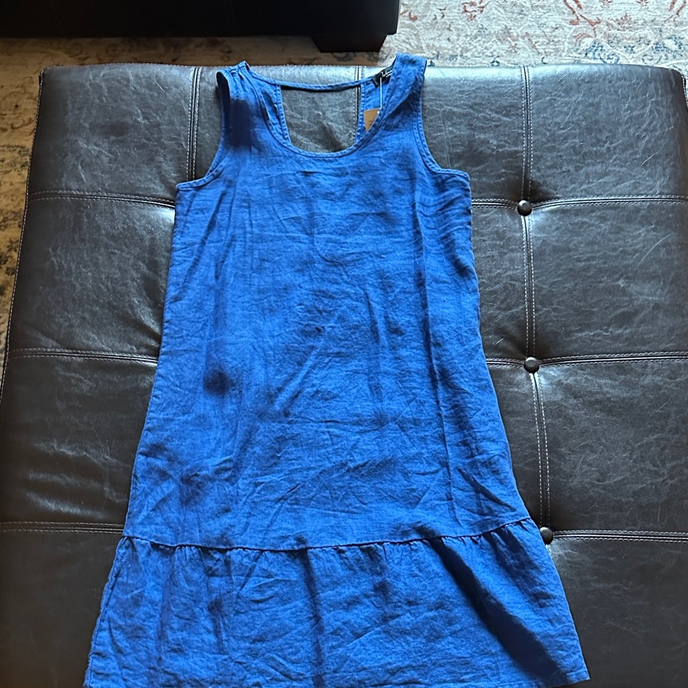 Blue Sleeveless linen Dress made in Greece